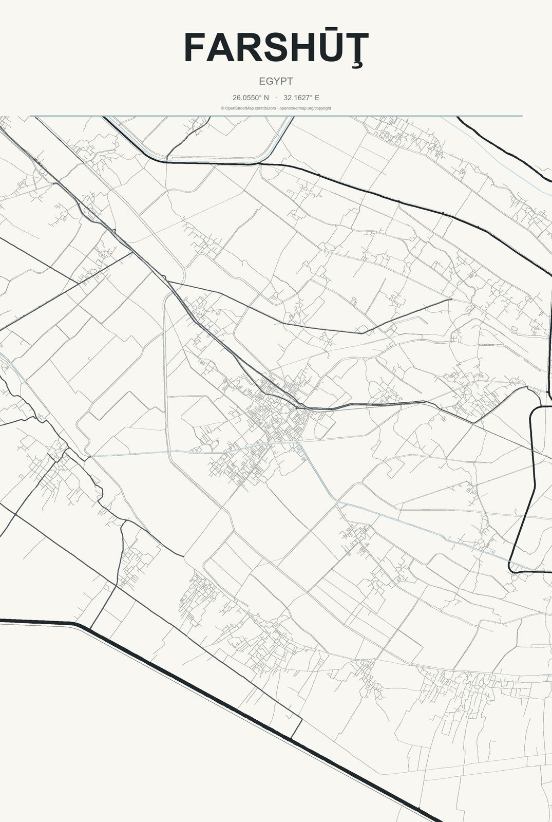 Farshūţ, Egypt City Map Aluminum Sign in Headline Atlas style