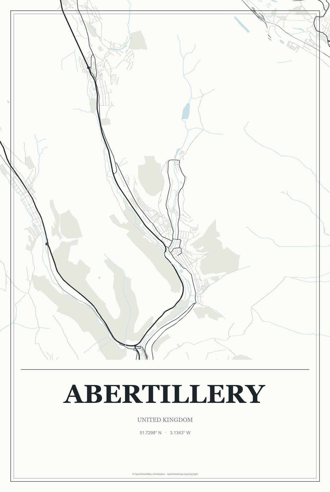 Abertillery, United Kingdom City Map Aluminum Sign in Gallery Air style