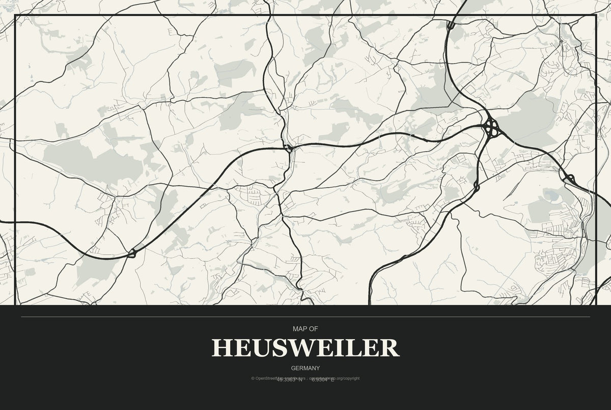 Heusweiler, Germany City Map Aluminum Sign in Museum Plaque style