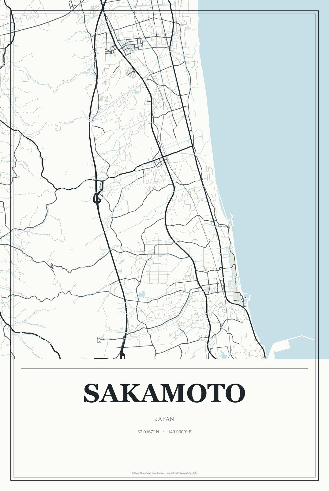 Sakamoto, Japan City Map Aluminum Sign in Gallery Air style