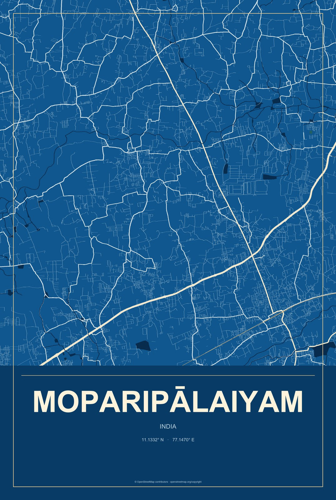 Moparipālaiyam, India City Map Aluminum Sign in Harbor Cobalt style