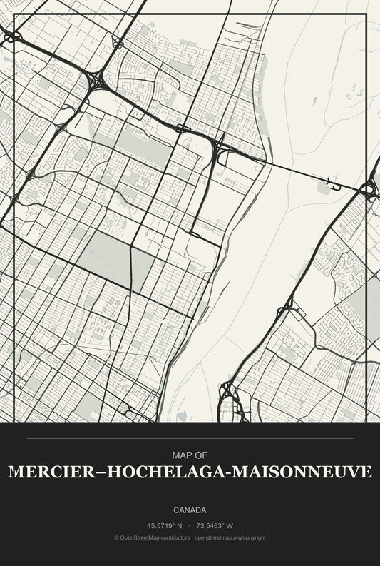 Mercier–Hochelaga-Maisonneuve, Canada City Map Aluminum Sign in Museum Plaque style