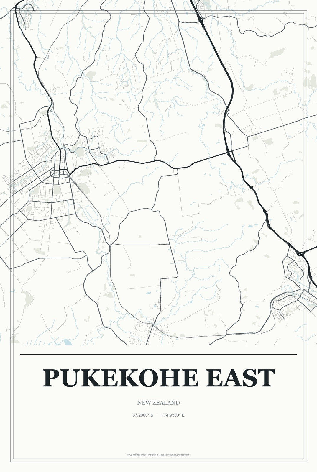 Pukekohe East, New Zealand City Map Aluminum Sign in Gallery Air style