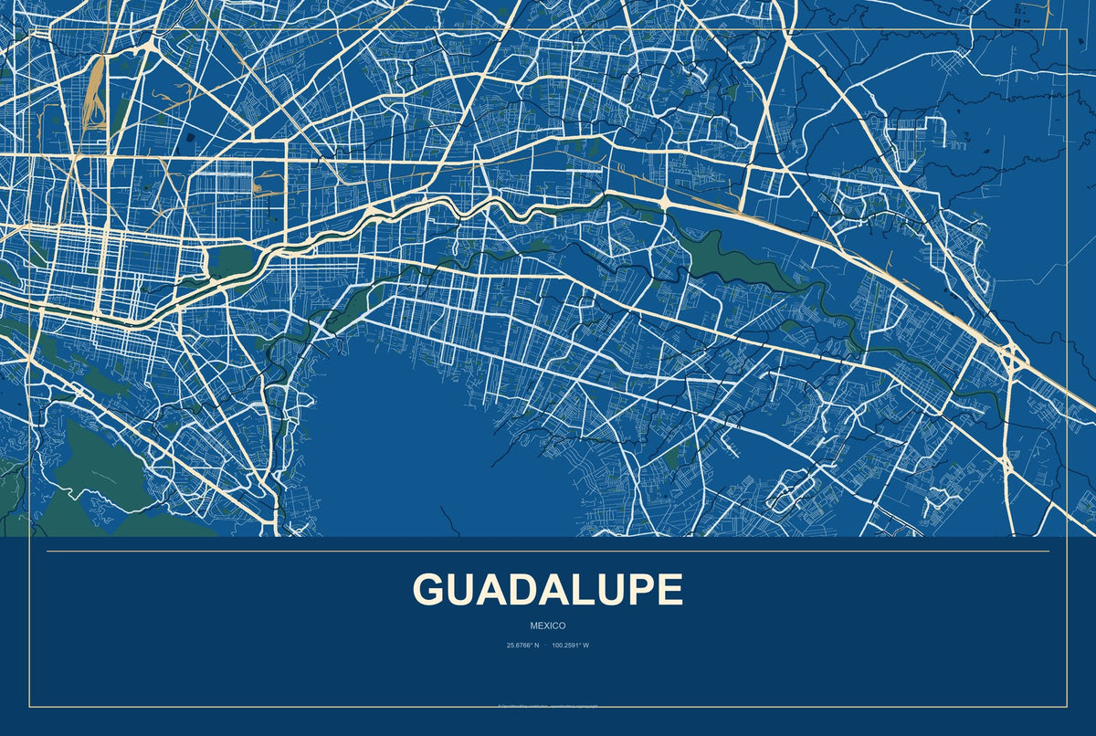 Guadalupe, Zacatecas, Mexico City Map Aluminum Sign in Harbor Cobalt style