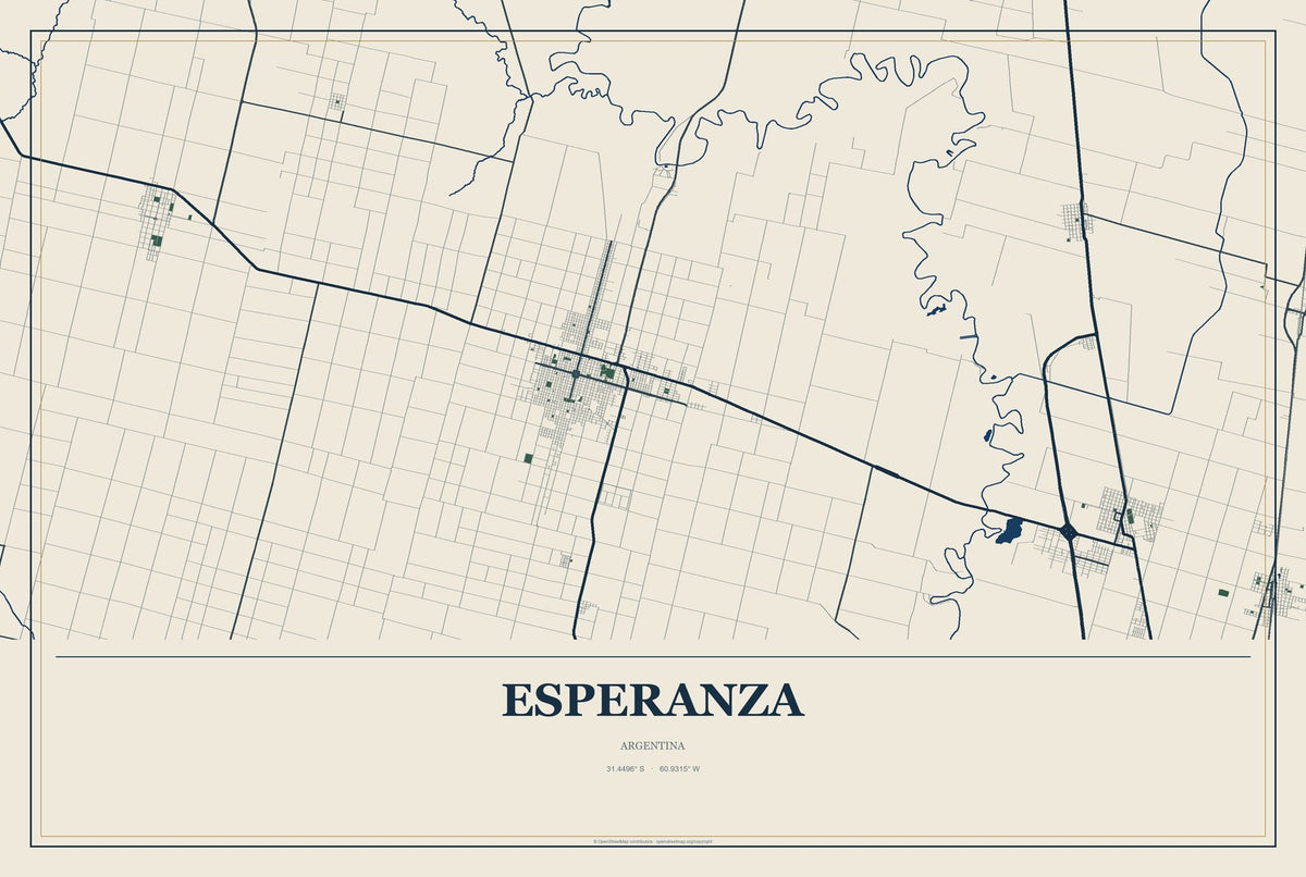 Esperanza, Argentina City Map Aluminum Sign in Coastal Cutout style