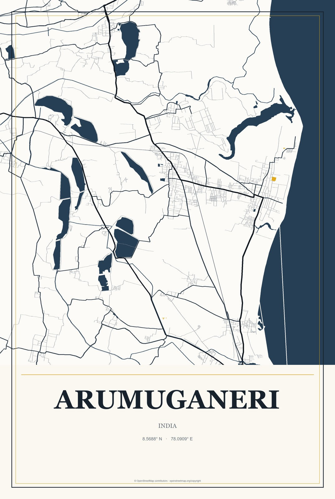 Arumuganeri, India City Map Aluminum Sign in Citrine Modern style