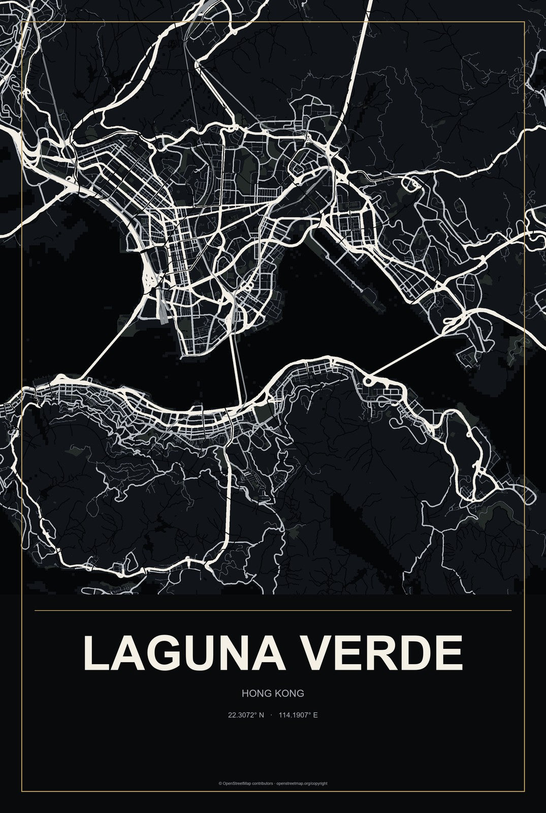 Laguna Verde, Hong Kong City Map Aluminum Sign in Metropolitan Noir style