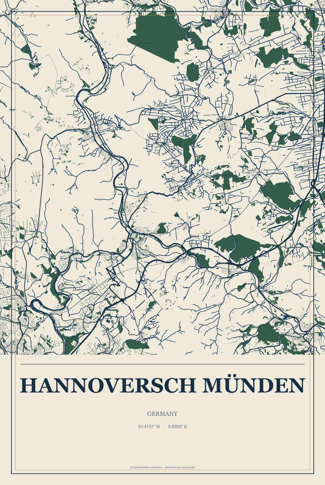 Hannoversch Münden, Germany City Map Aluminum Sign in Coastal Cutout style