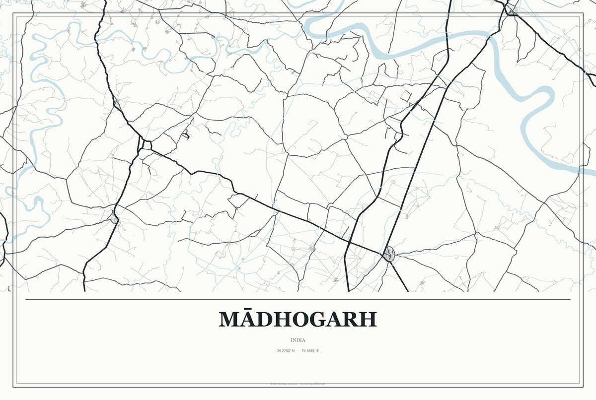 Mādhogarh, India City Map Aluminum Sign in Gallery Air style