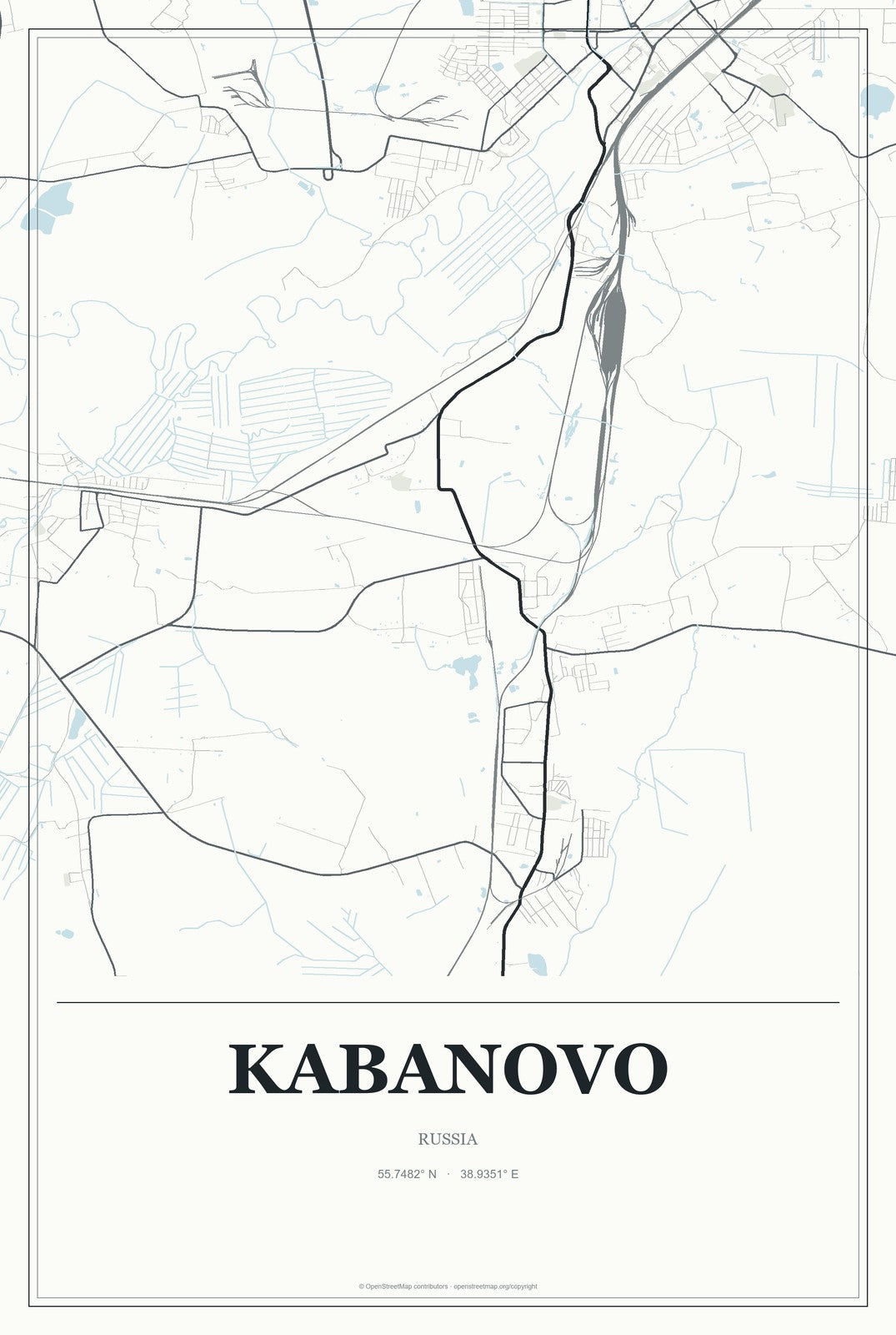 Kabanovo, Russia City Map Aluminum Sign in Gallery Air style