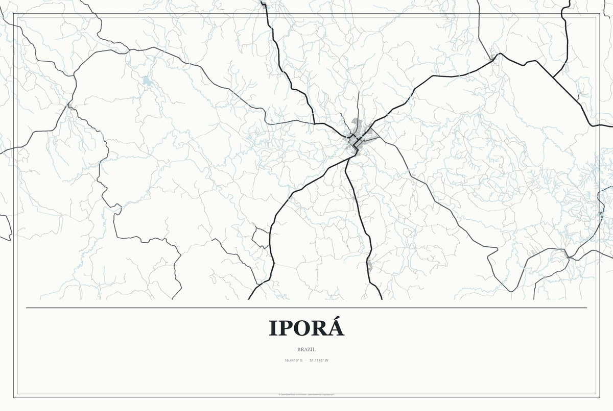 Iporá, Brazil City Map Aluminum Sign in Gallery Air style