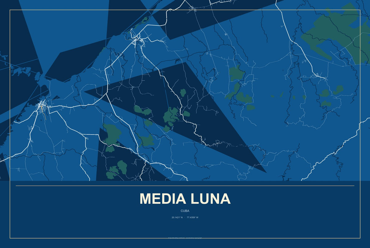 Media Luna, Cuba City Map Aluminum Sign in Harbor Cobalt style
