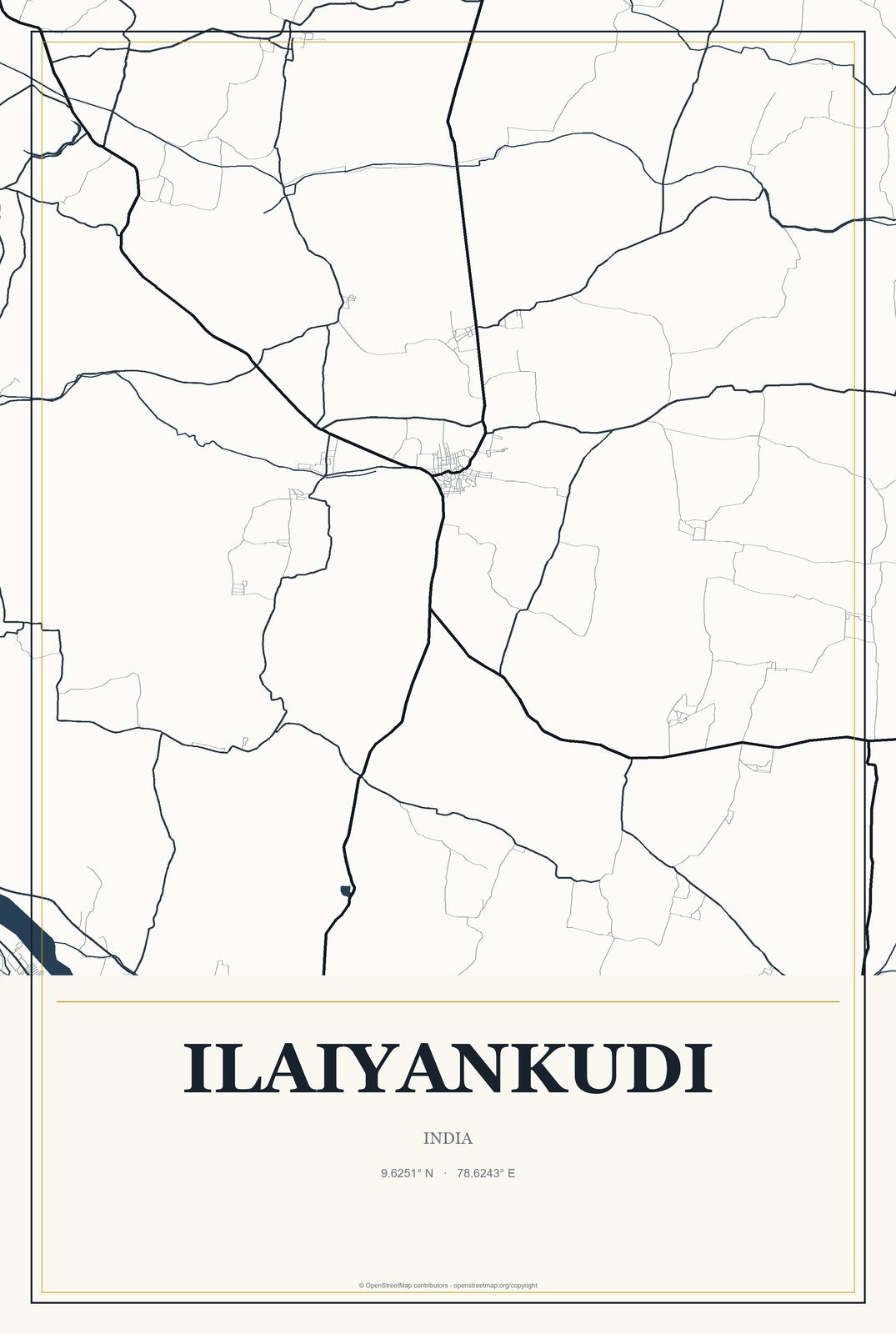 Ilaiyankudi, India City Map Aluminum Sign in Citrine Modern style