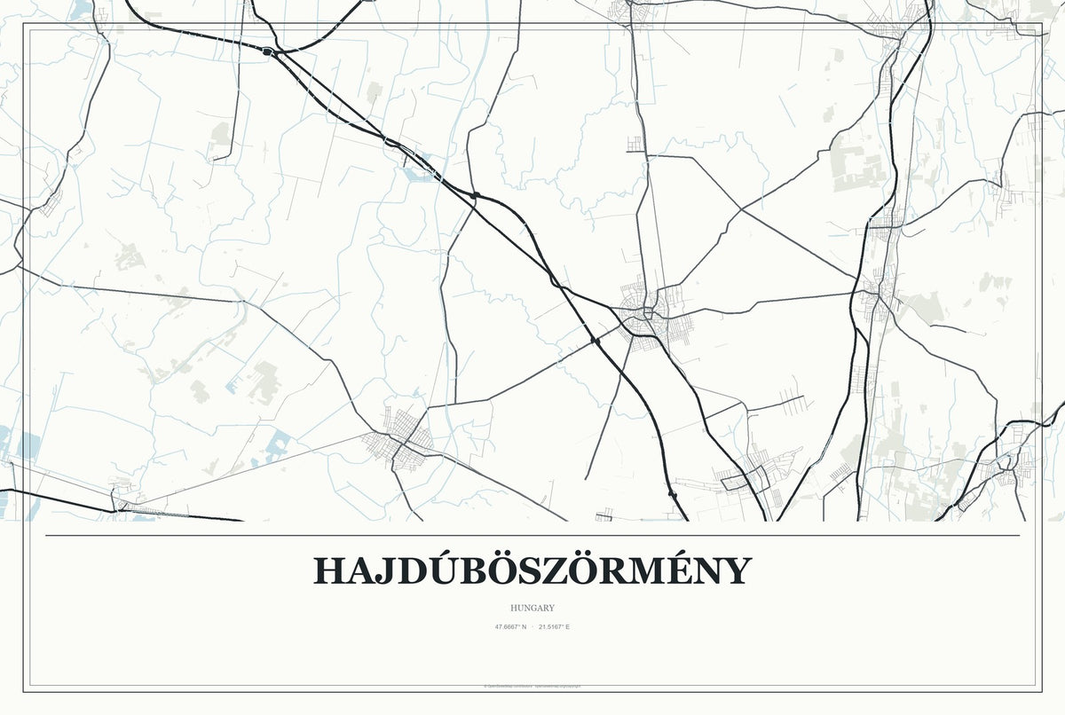 Hajdúböszörmény, Hungary City Map Aluminum Sign in Gallery Air style