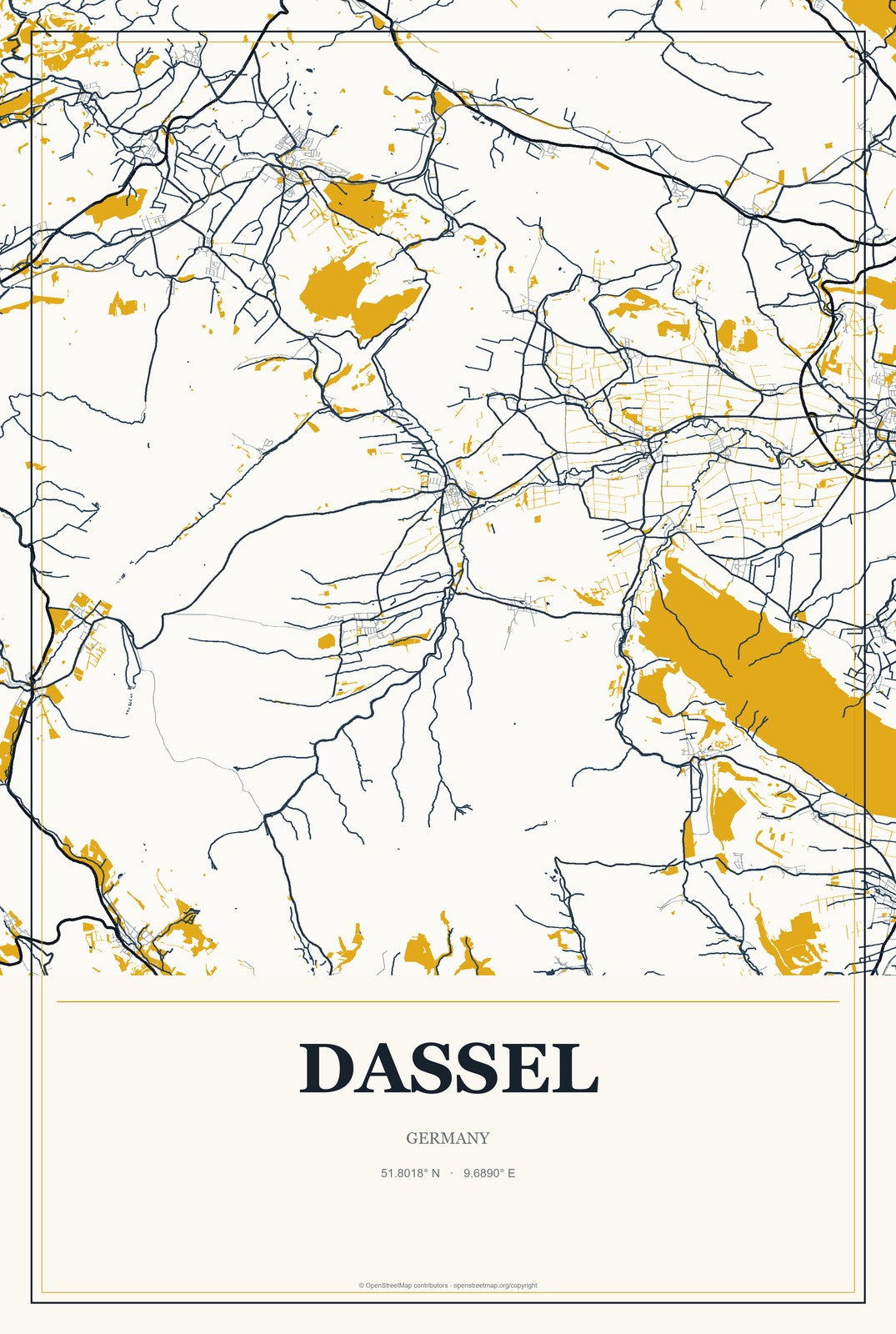 Dassel, Germany City Map Aluminum Sign in Citrine Modern style