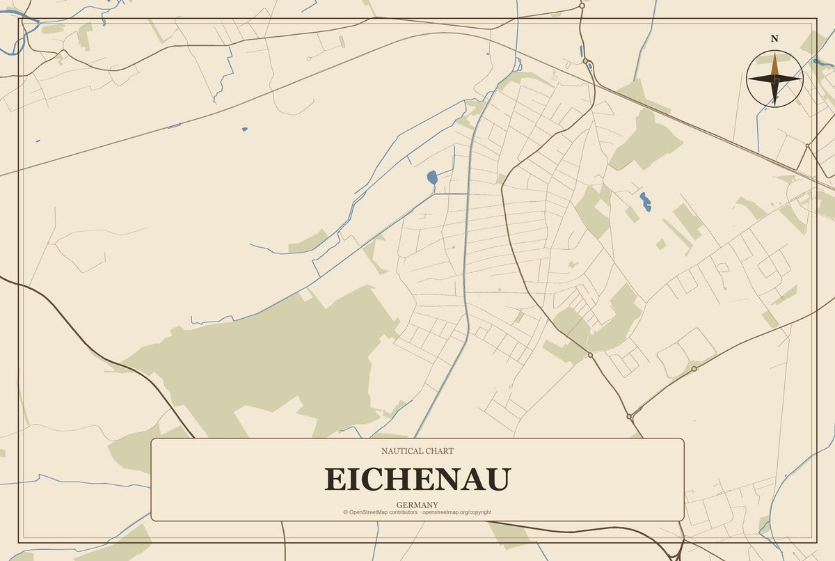 Eichenau, Germany City Map Aluminum Sign in Heritage Nautical style