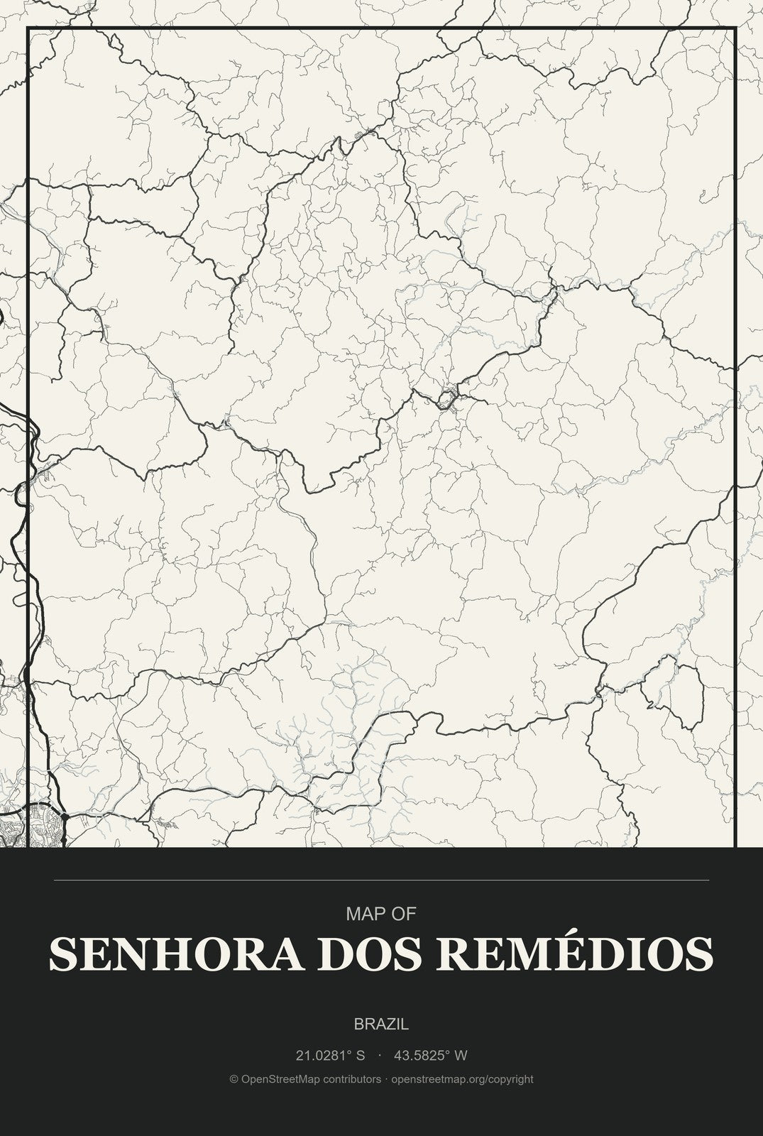 Senhora dos Remédios, Brazil City Map Aluminum Sign in Museum Plaque style