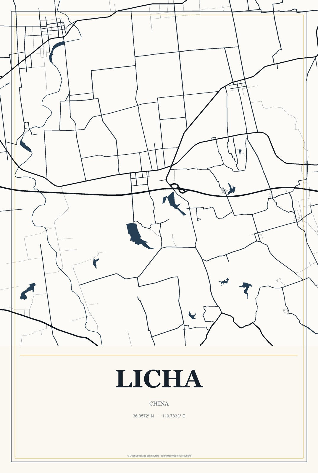Licha, China City Map Aluminum Sign in Citrine Modern style