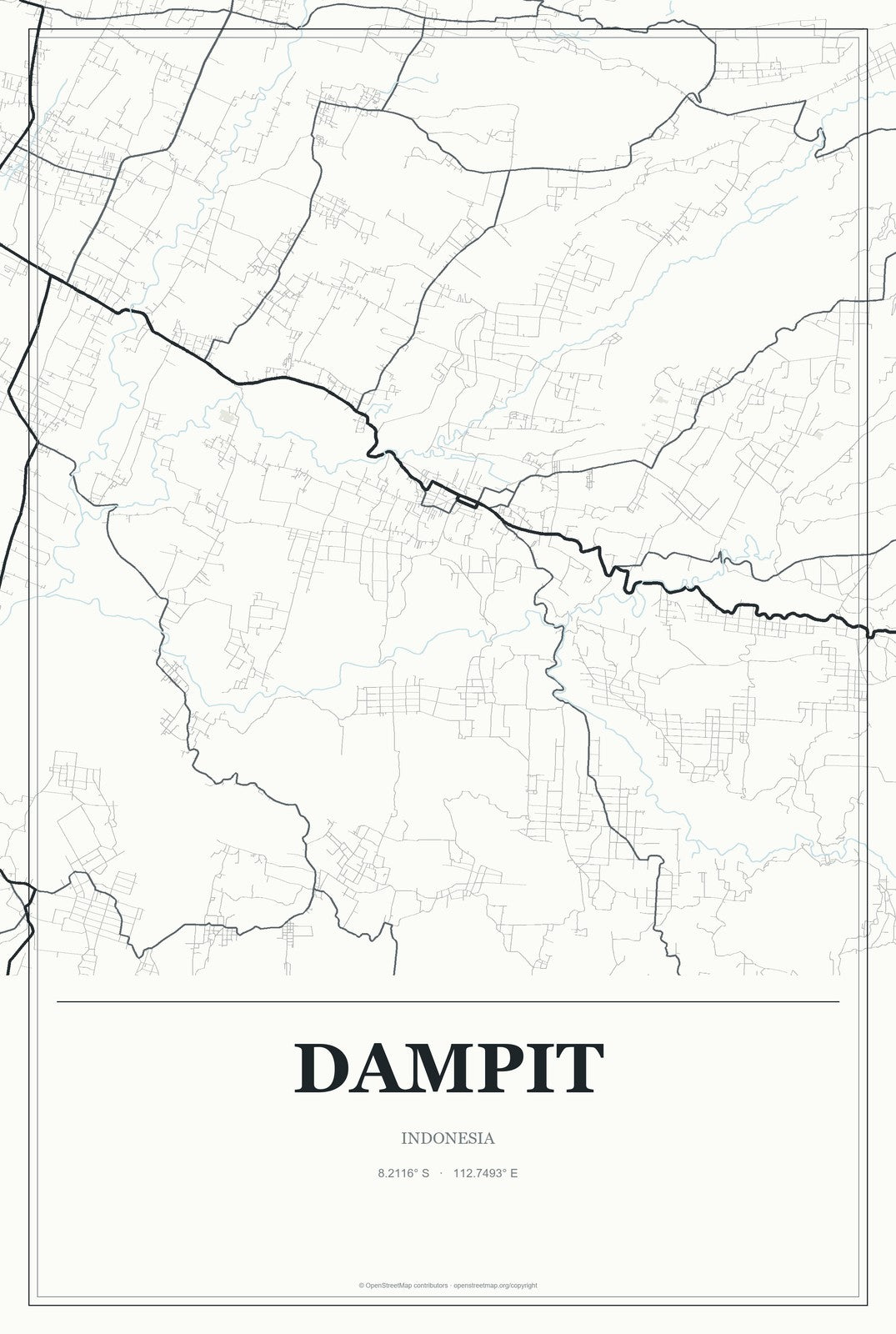 Dampit, Indonesia City Map Aluminum Sign in Gallery Air style