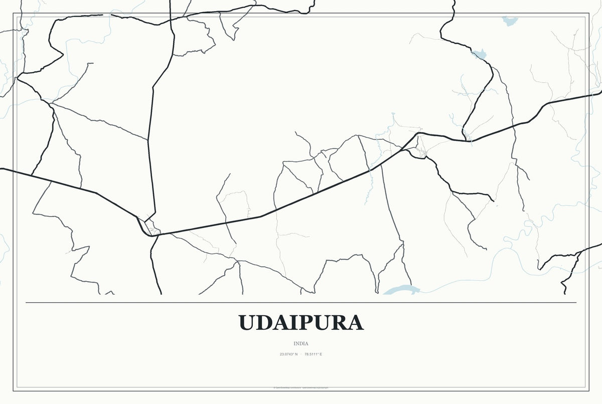 Udaipura, India City Map Aluminum Sign in Gallery Air style