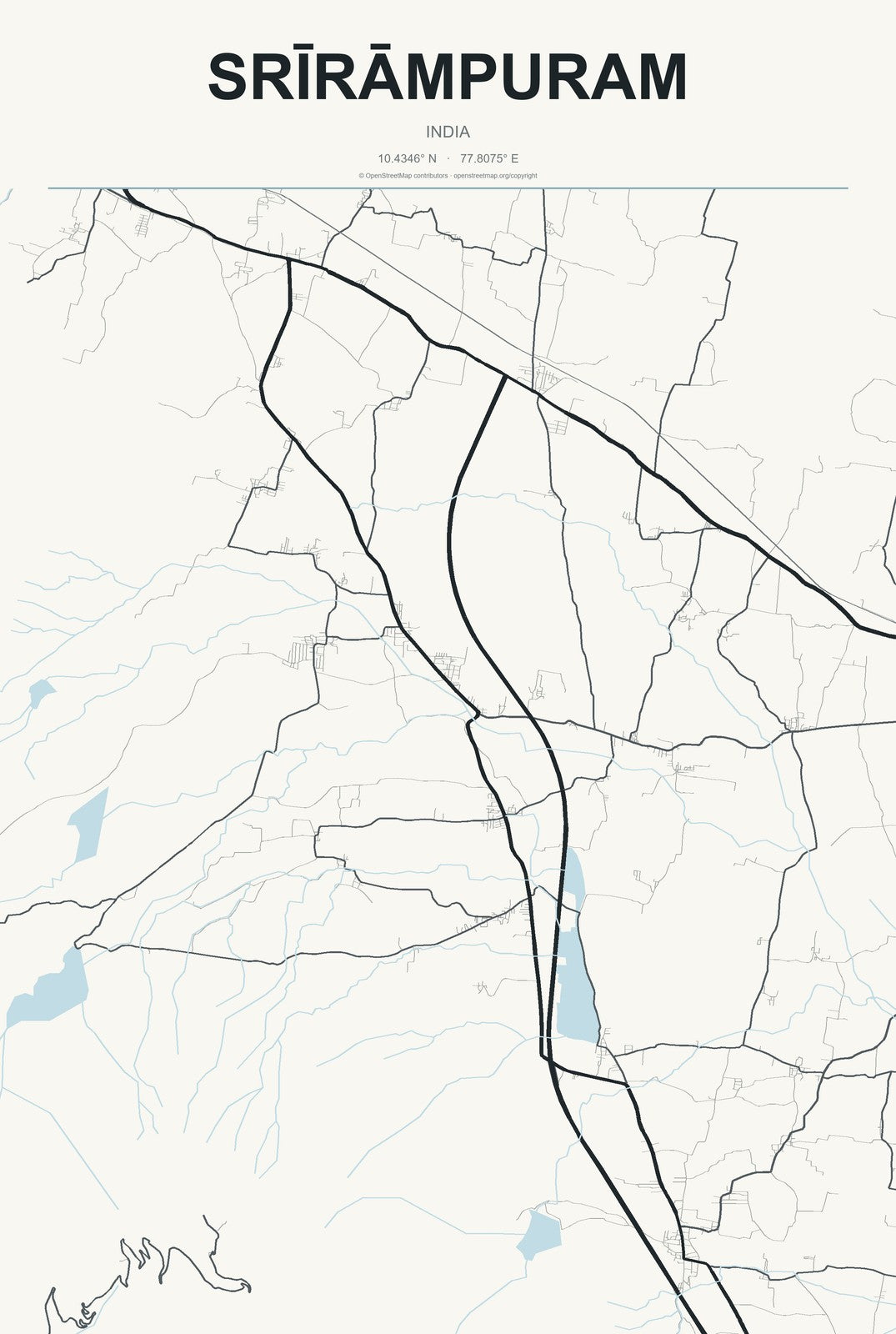 Srīrāmpuram, India City Map Aluminum Sign in Headline Atlas style
