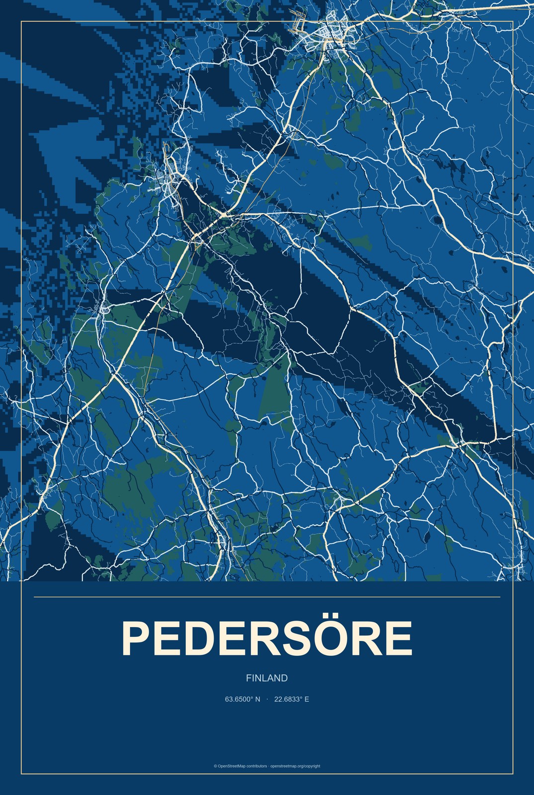 Pedersöre, Finland City Map Aluminum Sign in Harbor Cobalt style