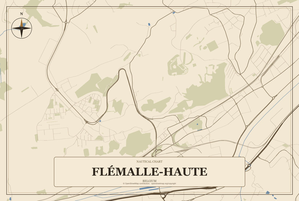 Flémalle-Haute, Belgium City Map Aluminum Sign in Heritage Nautical style