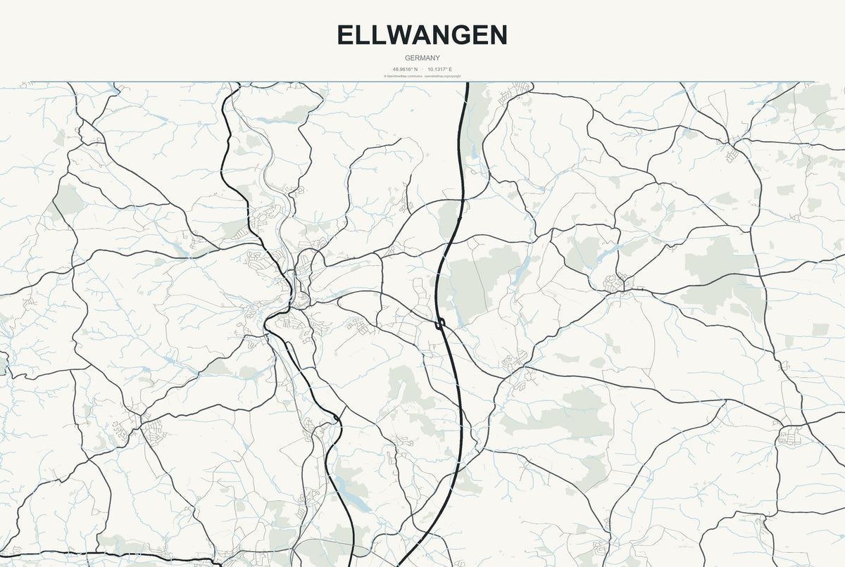 Ellwangen, Germany City Map Aluminum Sign in Headline Atlas style