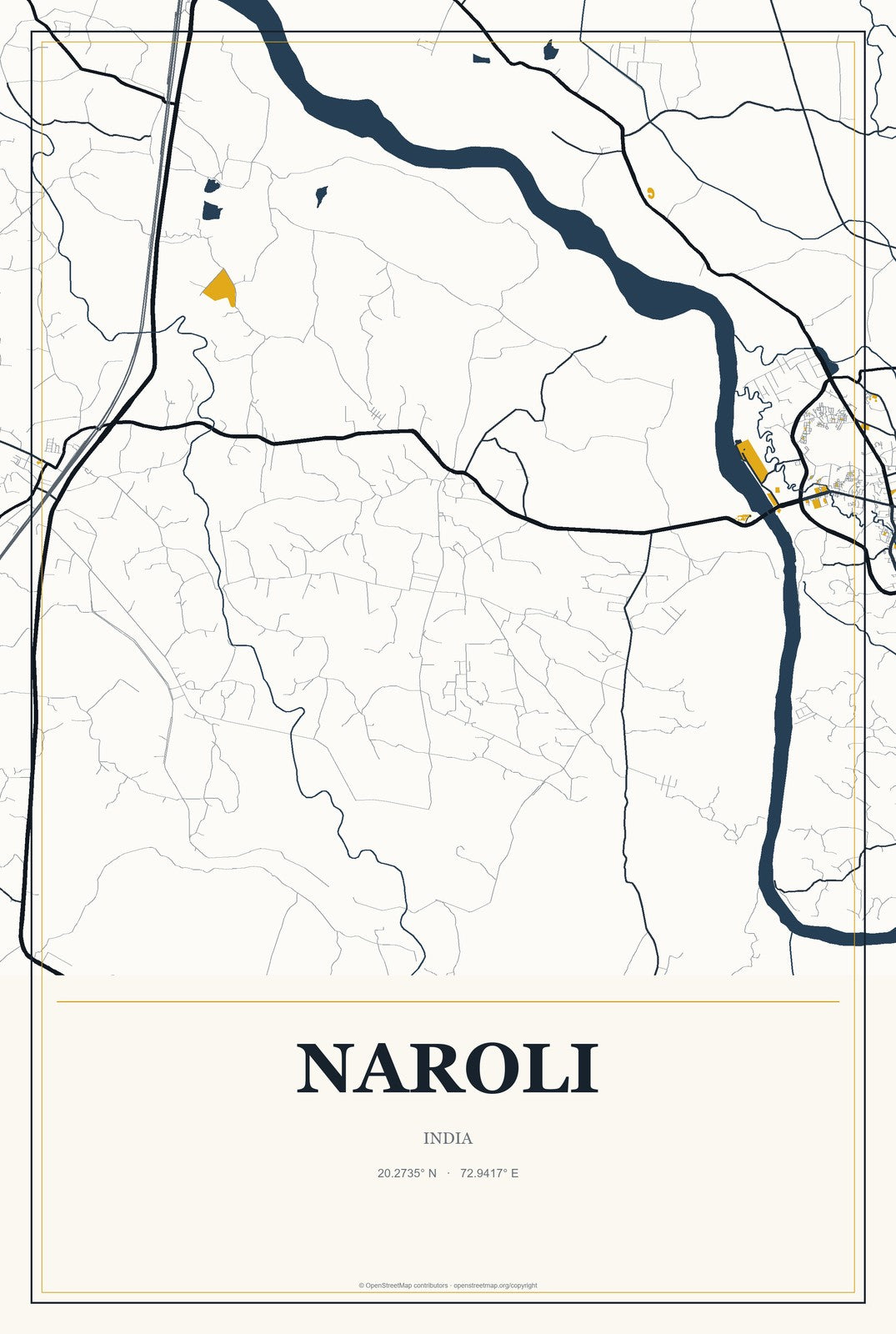Naroli, India City Map Aluminum Sign in Citrine Modern style