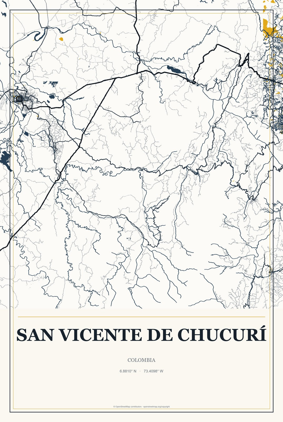 San Vicente de Chucurí, Colombia City Map Aluminum Sign in Citrine Modern style