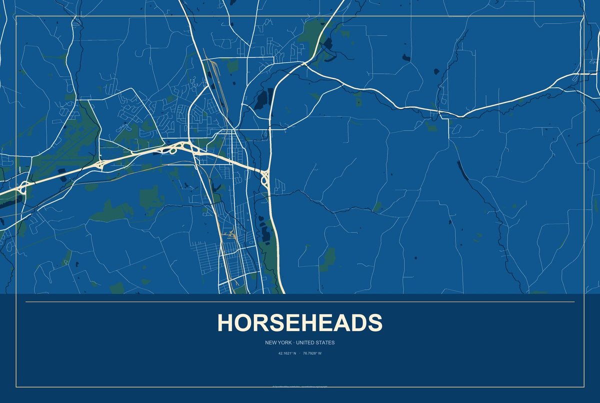 Horseheads, New York City Map Aluminum Sign in Harbor Cobalt style