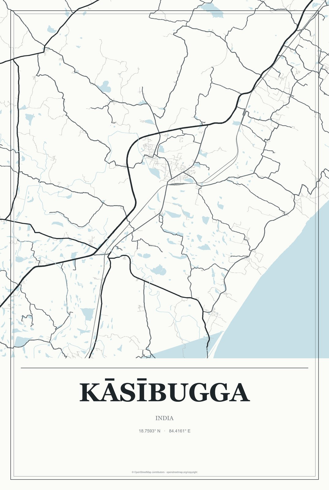 Kāsībugga, India City Map Aluminum Sign in Gallery Air style