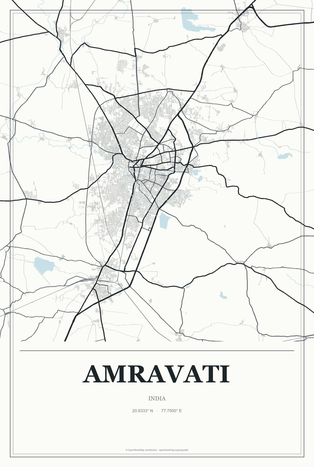 Amravati, India City Map Aluminum Sign in Gallery Air style