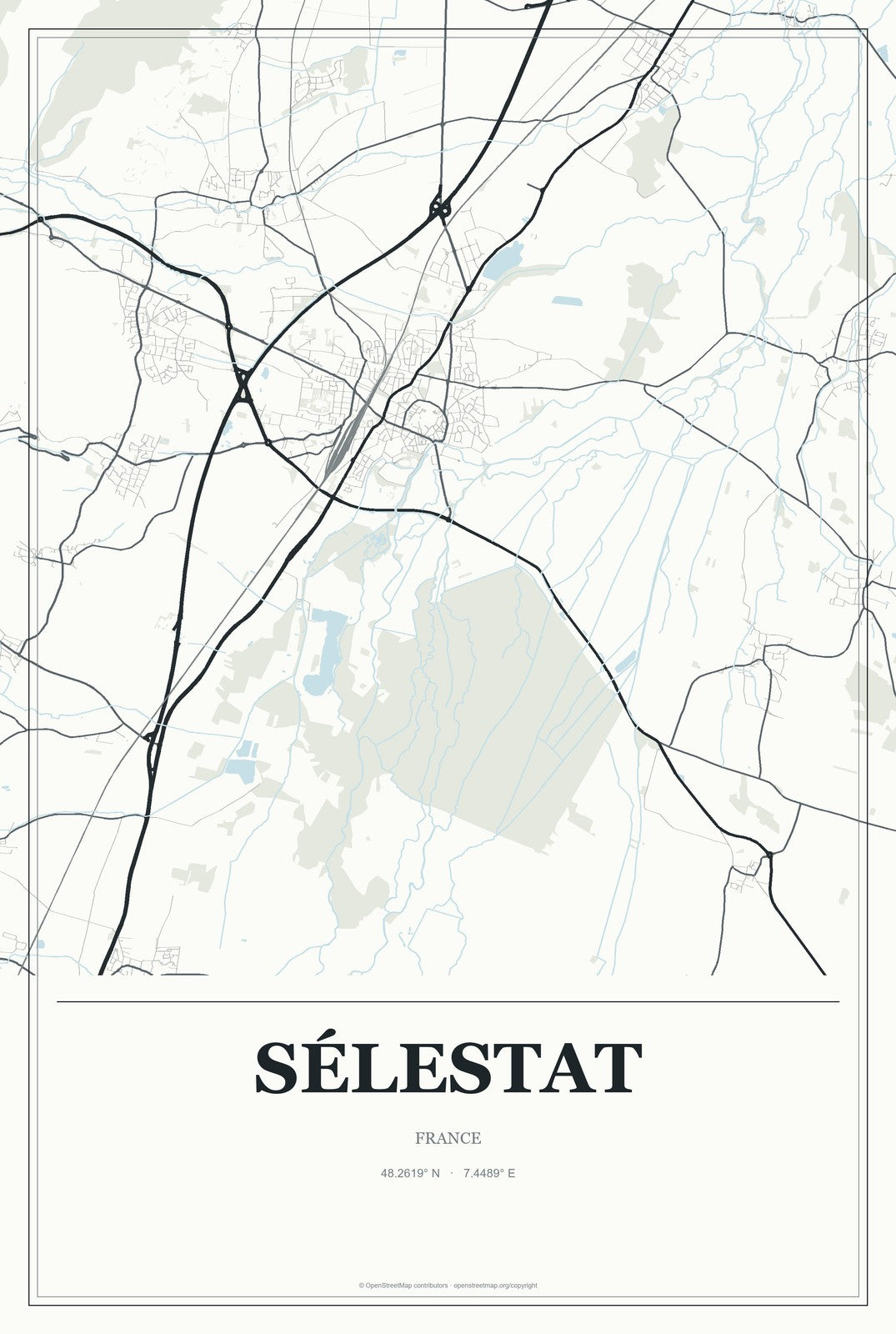 Sélestat, France City Map Aluminum Sign in Gallery Air style