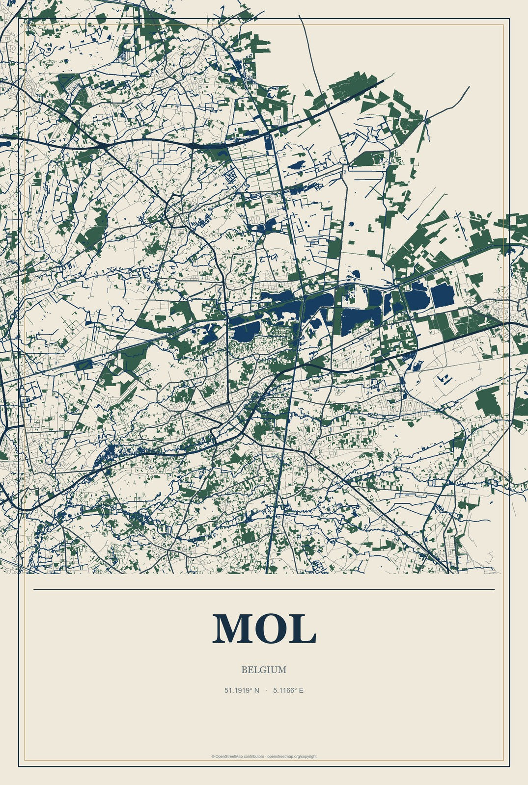 Mol, Belgium City Map Aluminum Sign in Coastal Cutout style