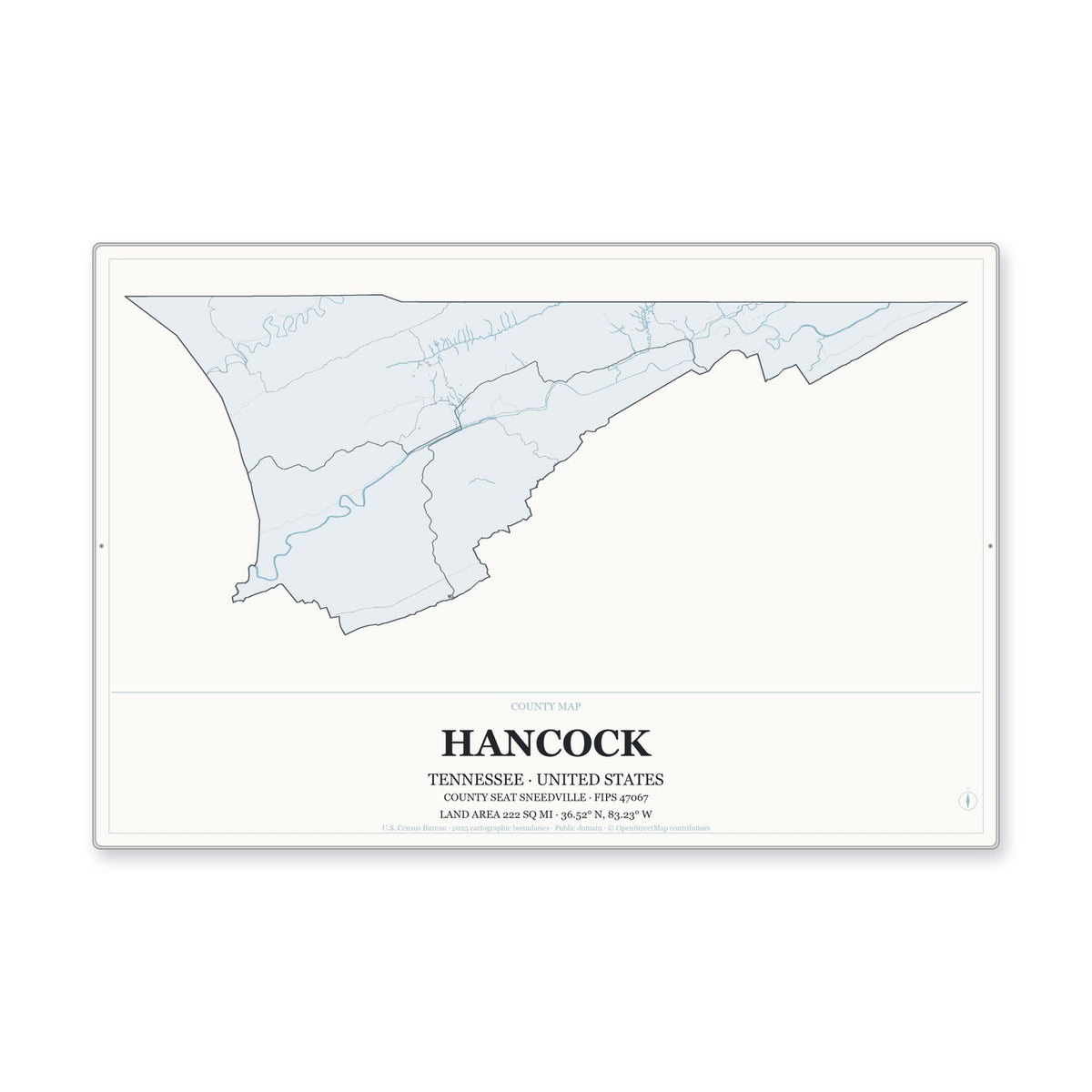 Hancock County, Tennessee Map Aluminum Sign in Gallery Air style