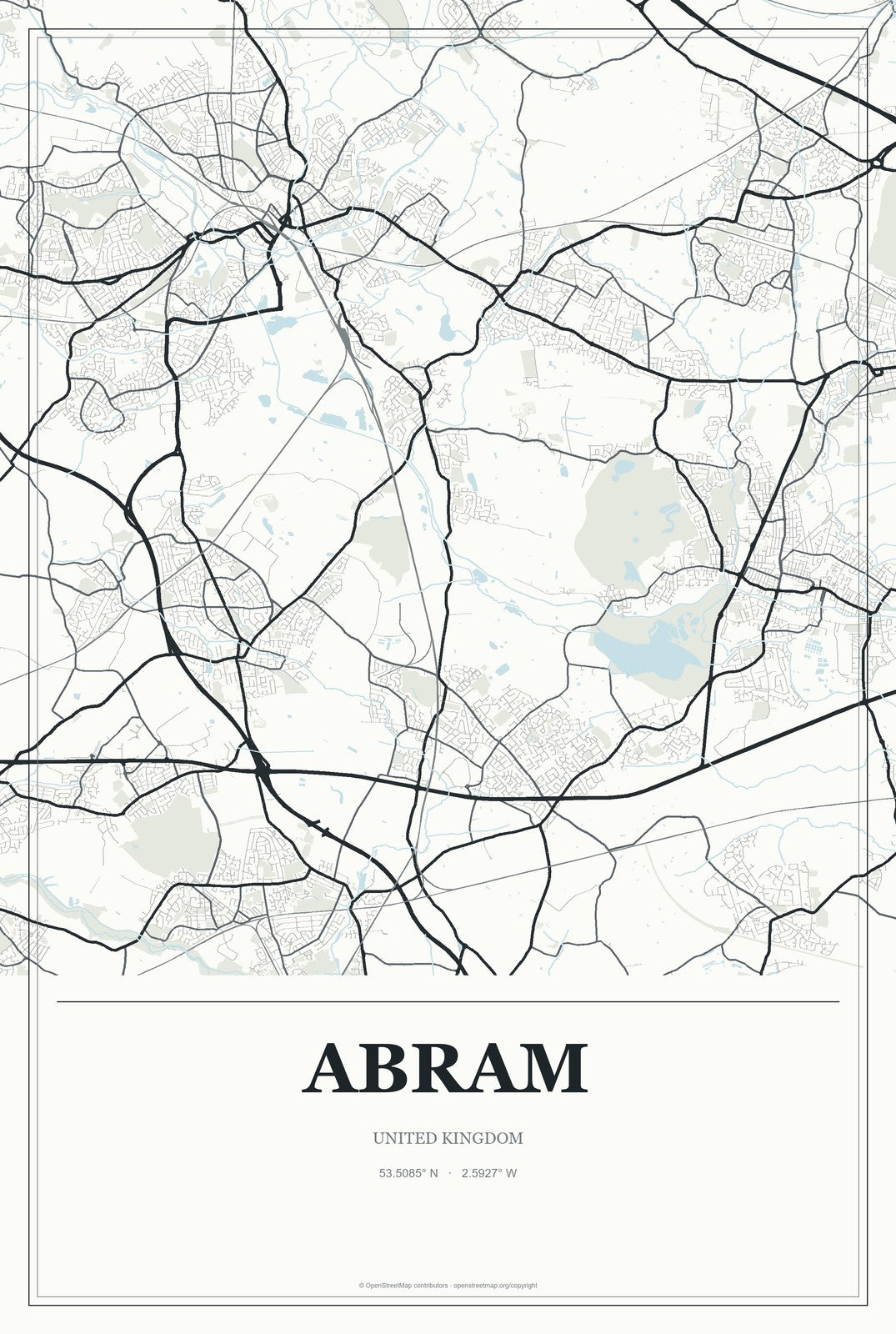 Abram, United Kingdom City Map Aluminum Sign in Gallery Air style