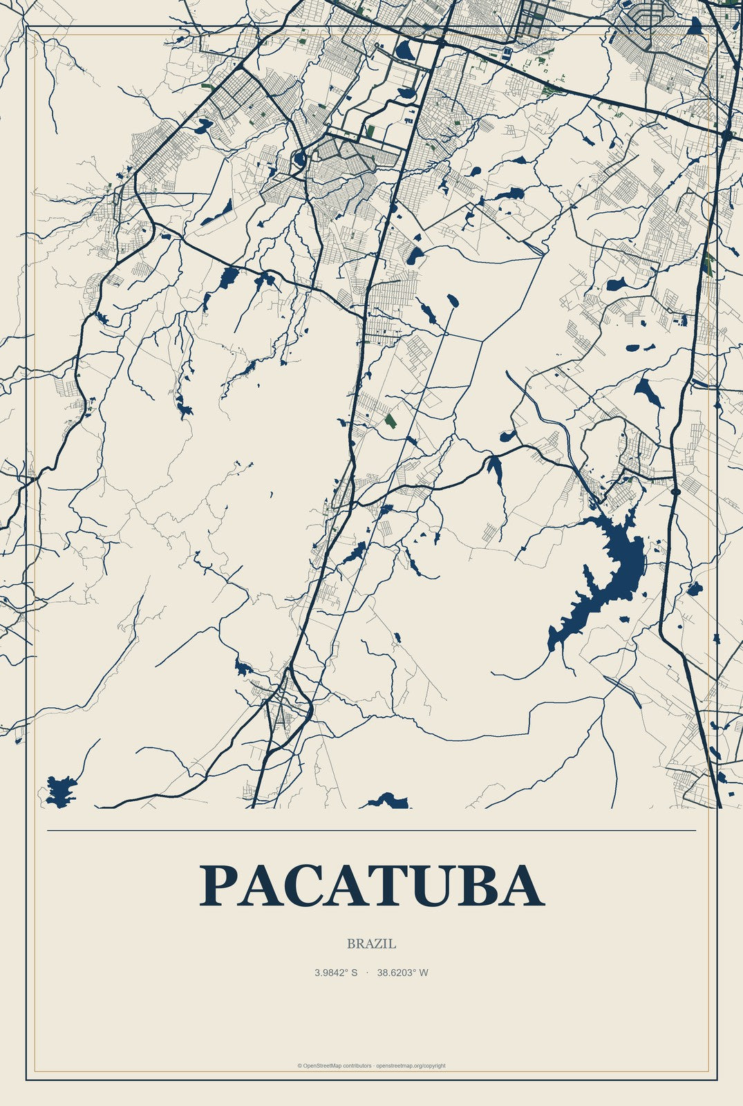 Pacatuba, Sergipe, Brazil City Map Aluminum Sign in Coastal Cutout style