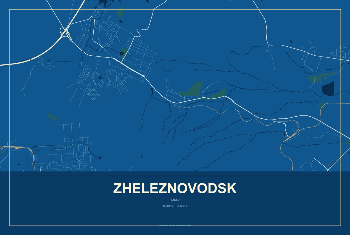 Zheleznovodsk, Russia City Map Aluminum Sign in Harbor Cobalt style