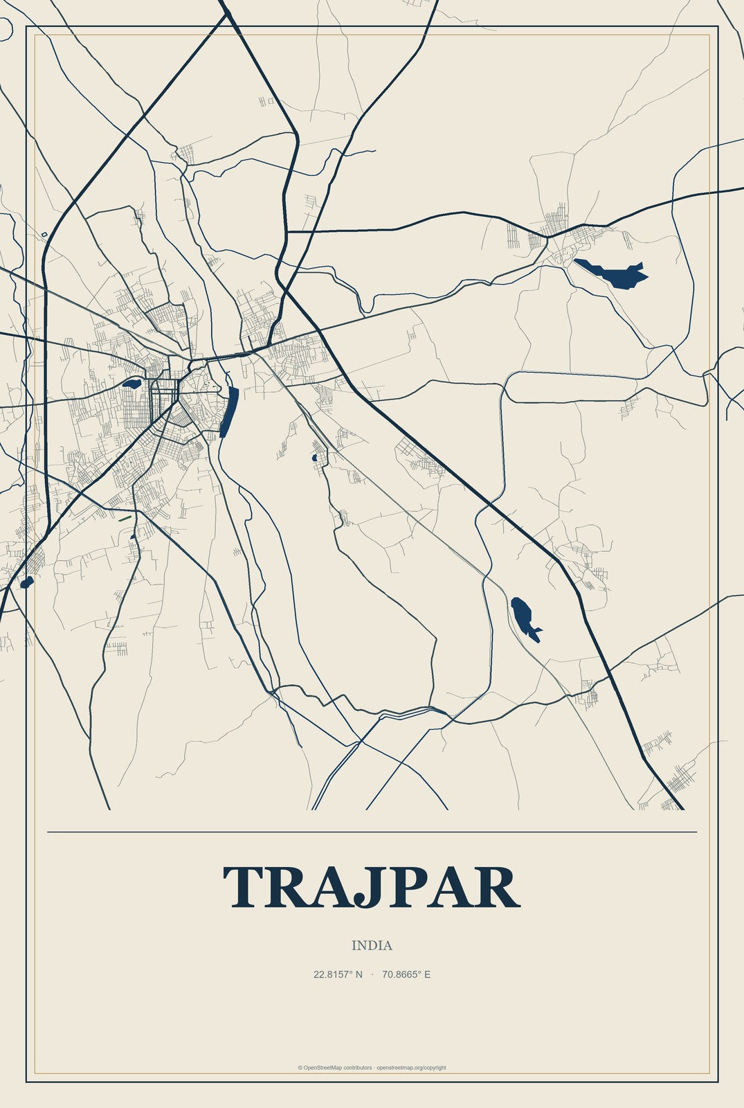 Trajpar, India City Map Aluminum Sign in Coastal Cutout style