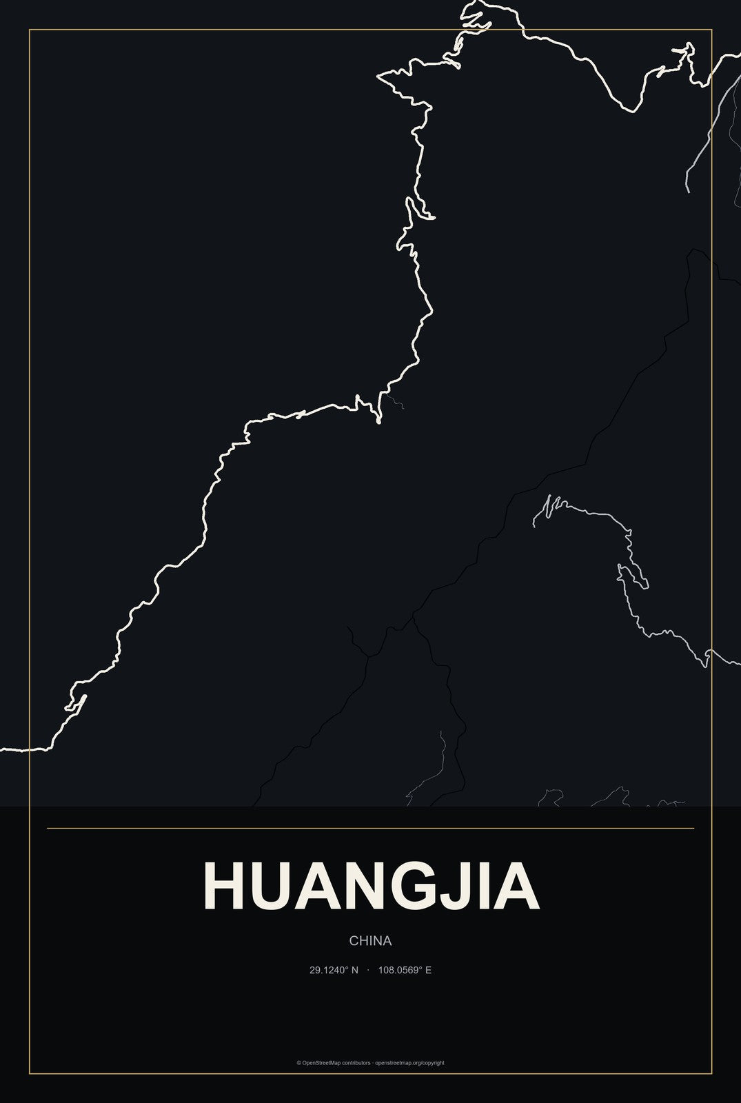 Huangjia, China City Map Aluminum Sign in Metropolitan Noir style