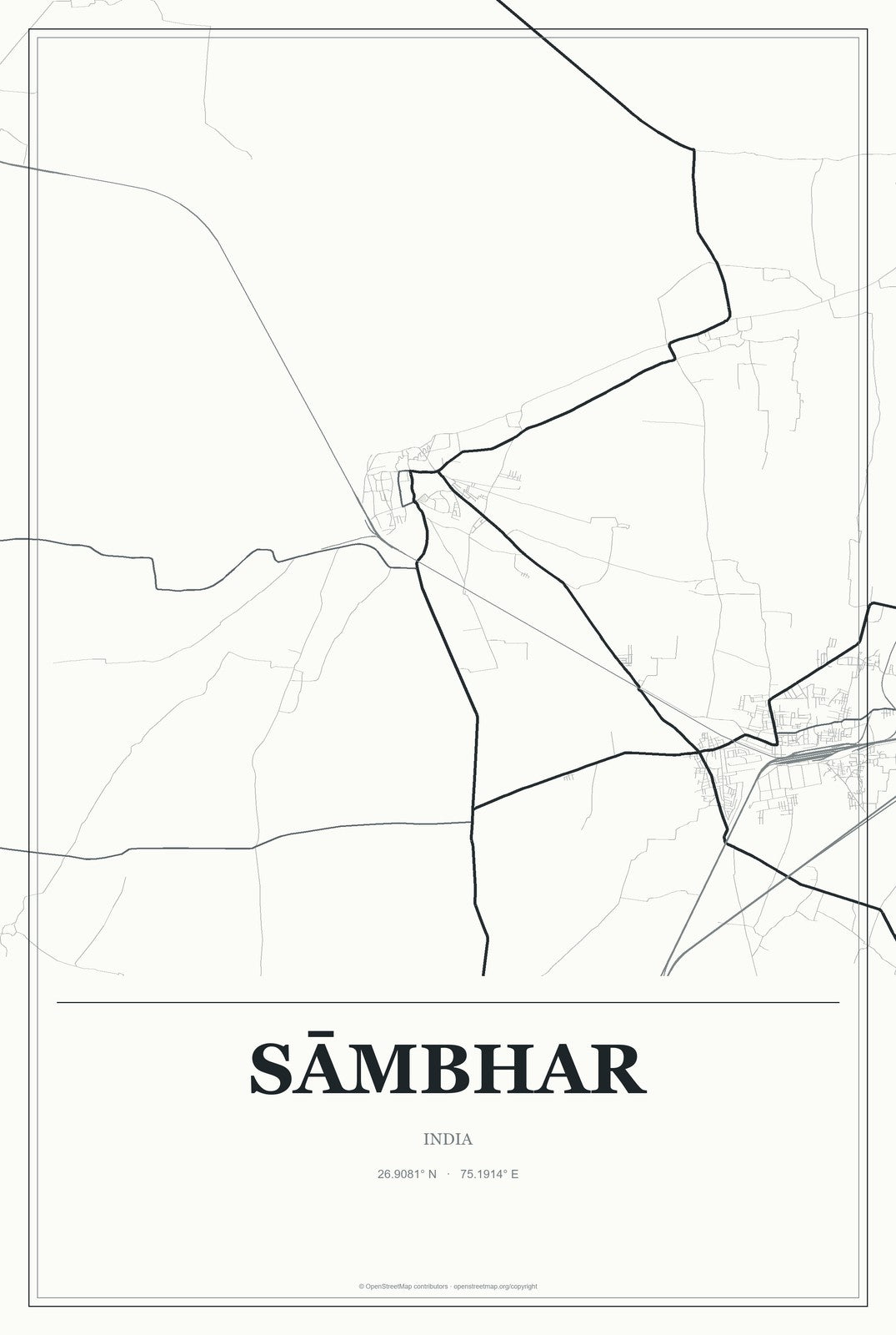 Sāmbhar, India City Map Aluminum Sign in Gallery Air style