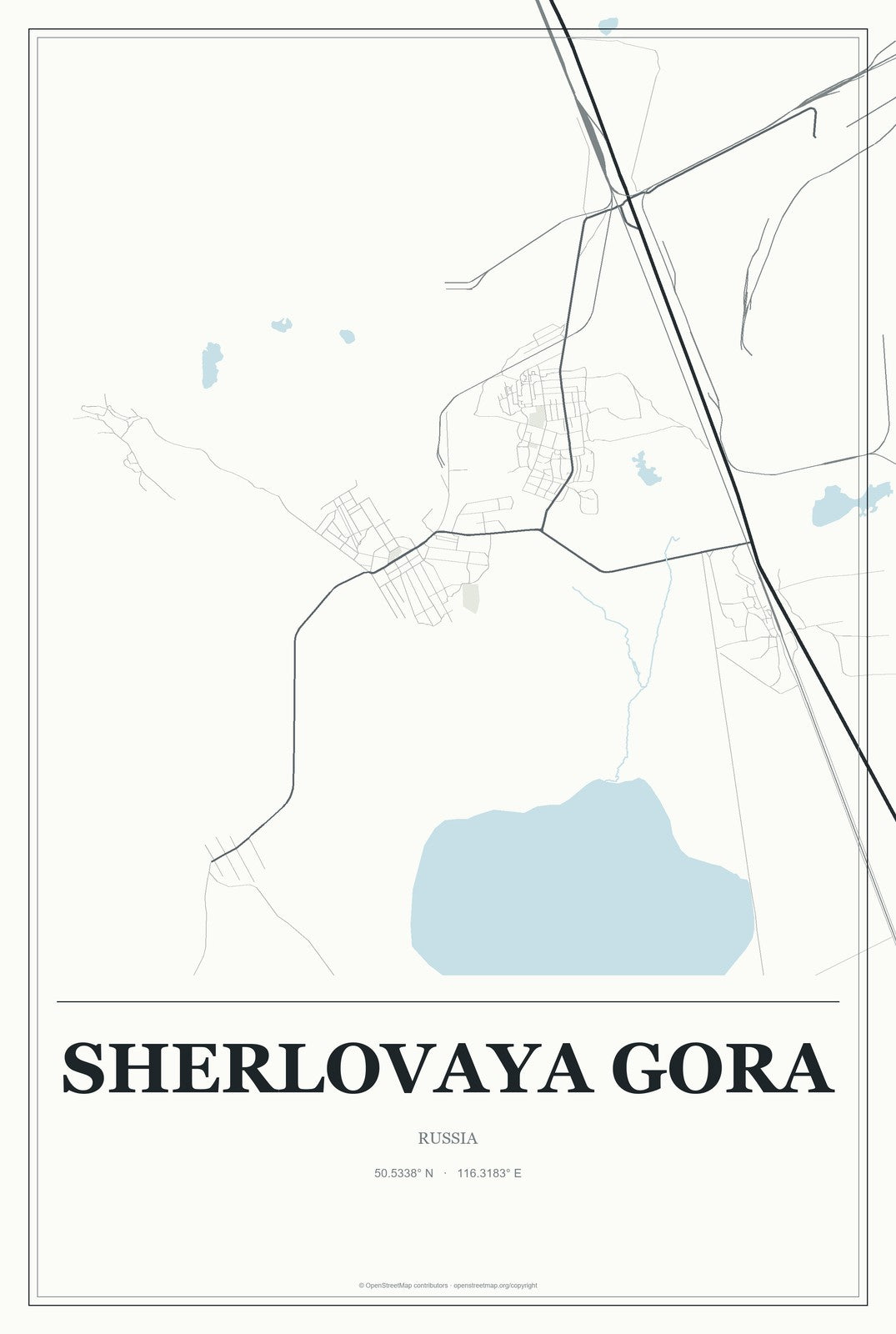 Sherlovaya Gora, Russia City Map Aluminum Sign in Gallery Air style