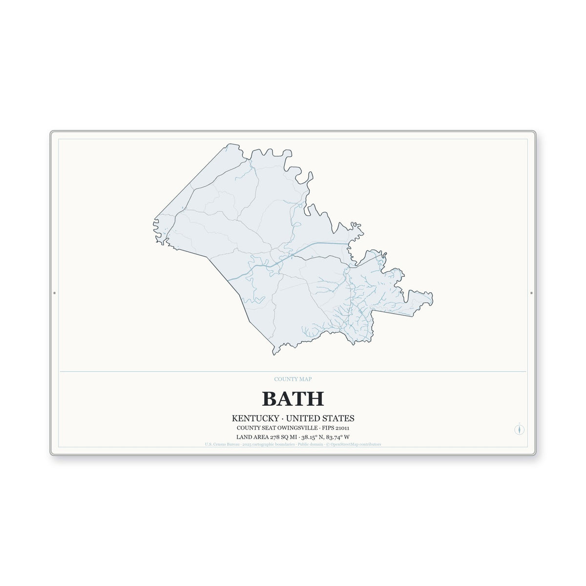 Bath County, Kentucky Map Aluminum Sign in Gallery Air style