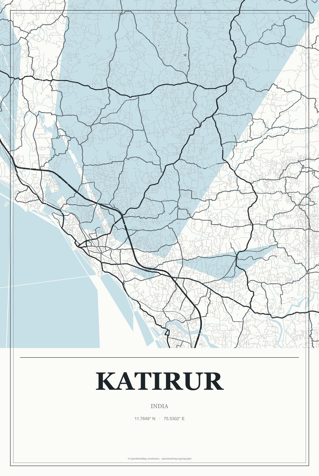 Katirur, India City Map Aluminum Sign in Gallery Air style