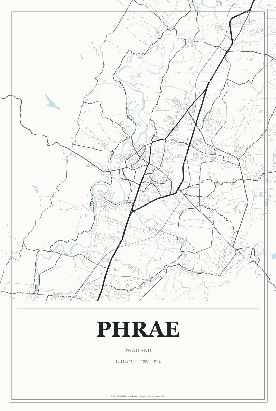 Phrae, Thailand City Map Aluminum Sign in Gallery Air style