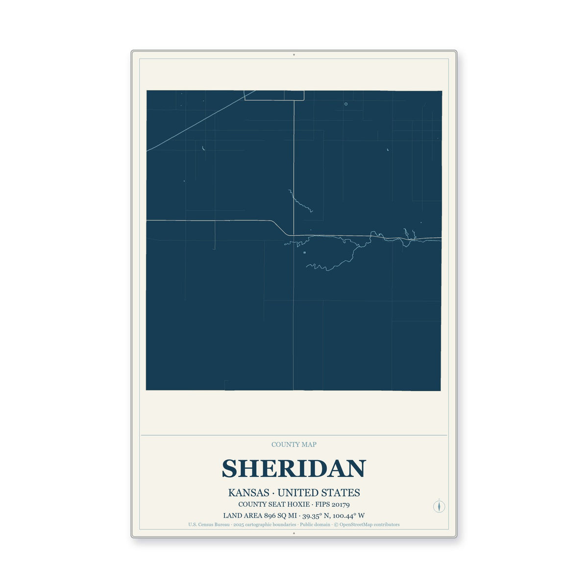 Sheridan County, Kansas Map Aluminum Sign in Coastal Cutout style
