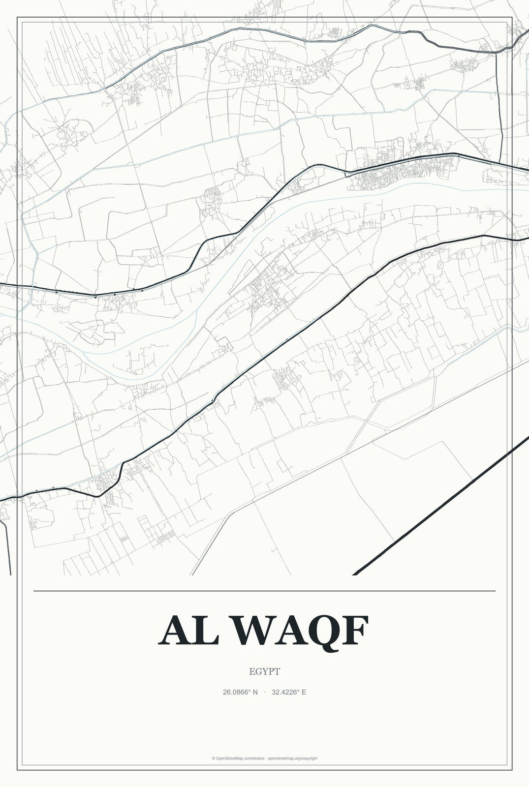 Al Waqf, Egypt City Map Aluminum Sign in Gallery Air style
