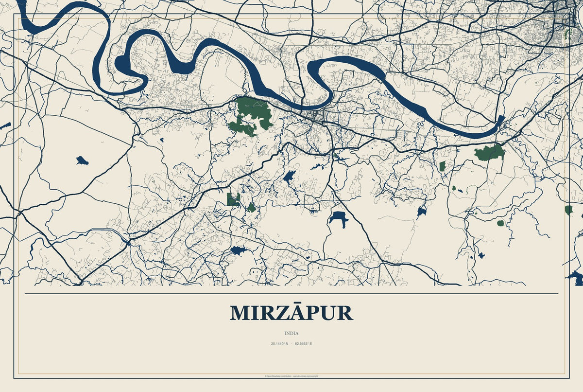 Mirzāpur, India City Map Aluminum Sign in Coastal Cutout style
