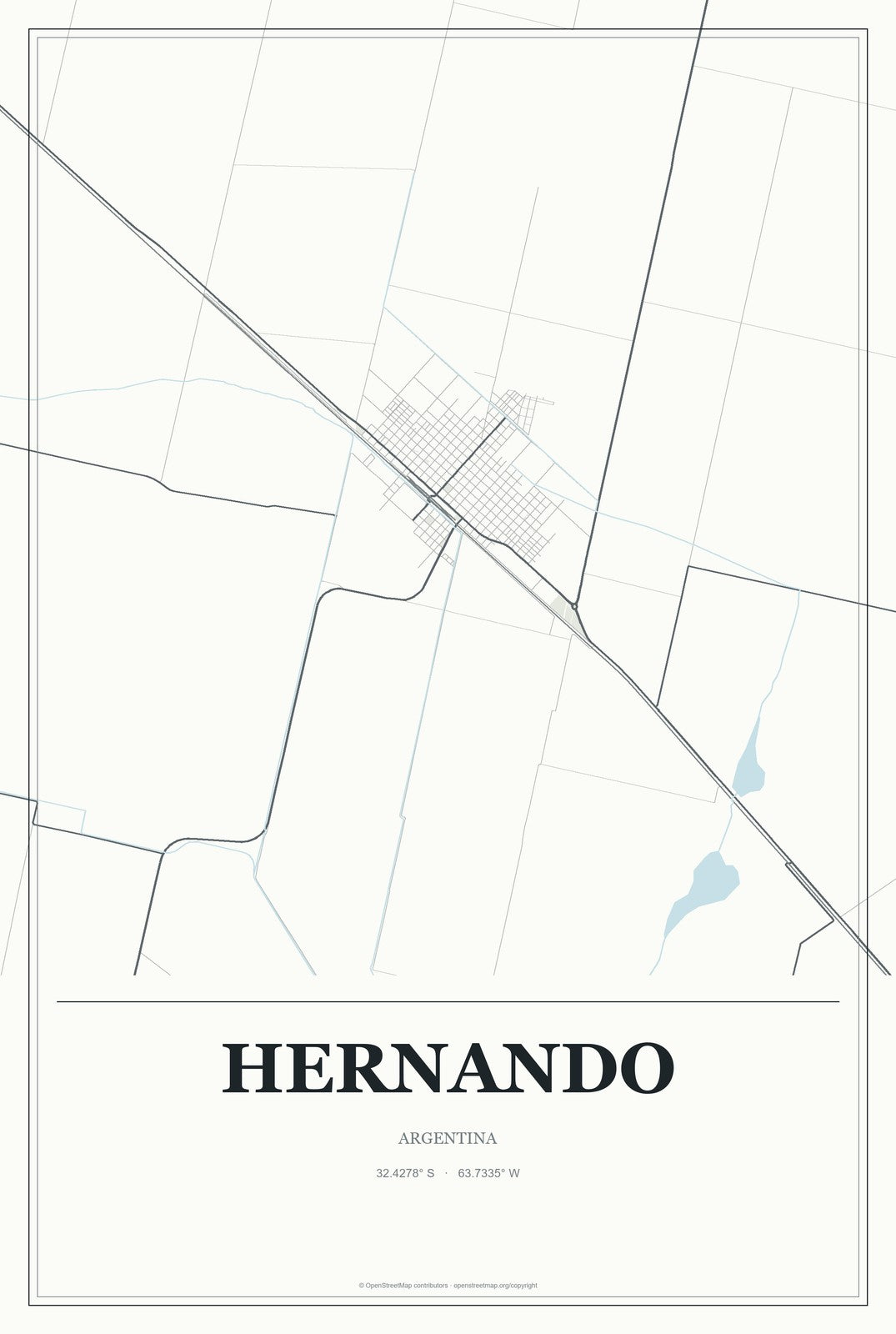 Hernando, Argentina City Map Aluminum Sign in Gallery Air style